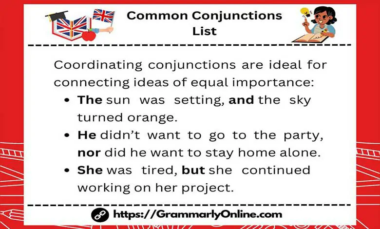 100 Common Conjunctions List in English