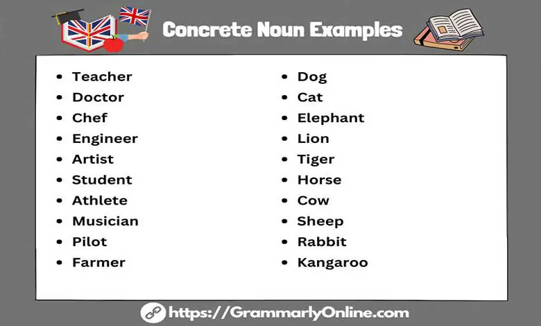 100+ Concrete Noun Examples List