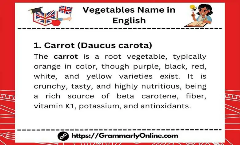 50+ Vegetables Name in English