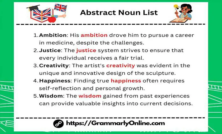 Abstract Noun List of Words with Examples