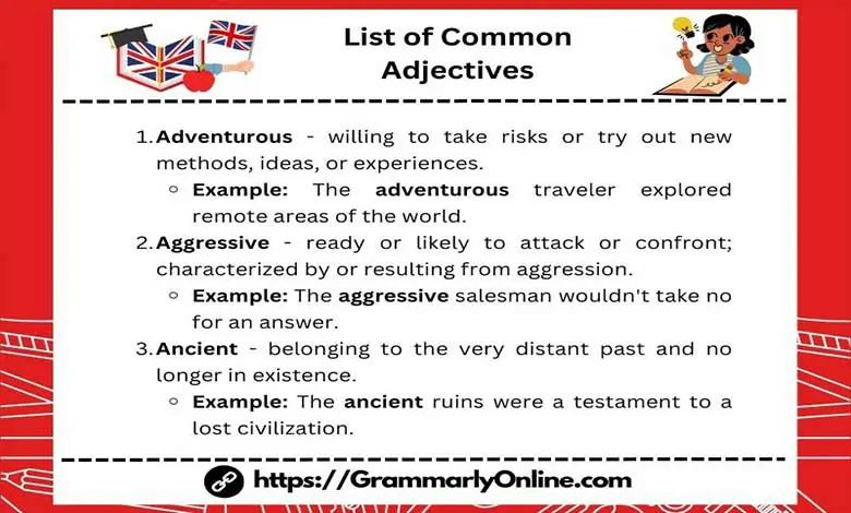 List of 100 Common Adjectives