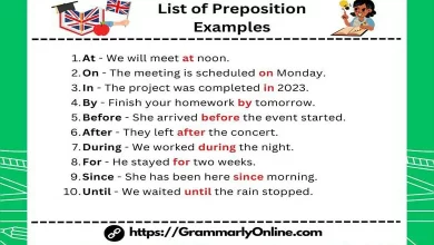 List of 100 Preposition Examples