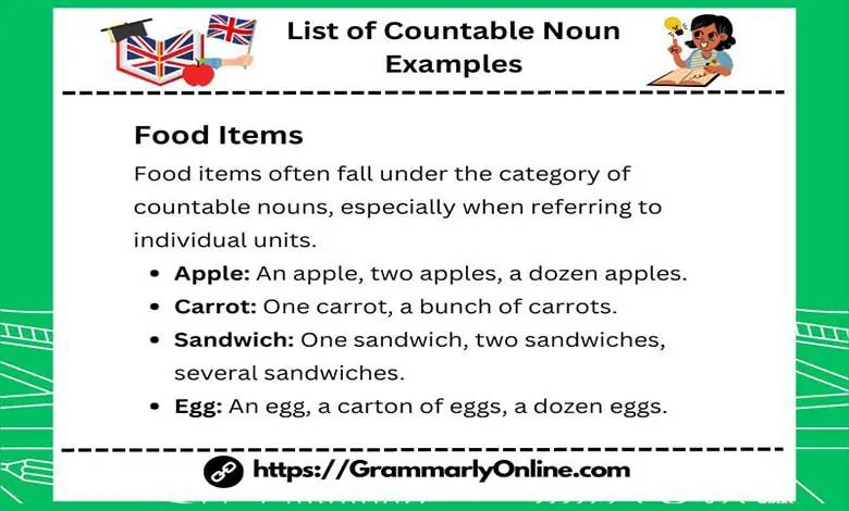 List of Countable Noun Examples