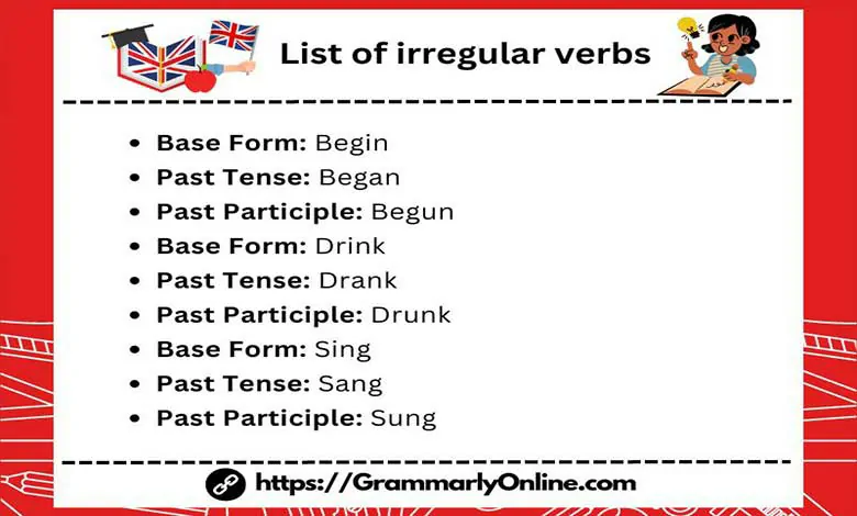 List of irregular verbs with examples