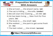 Preposition Worksheet With Answers