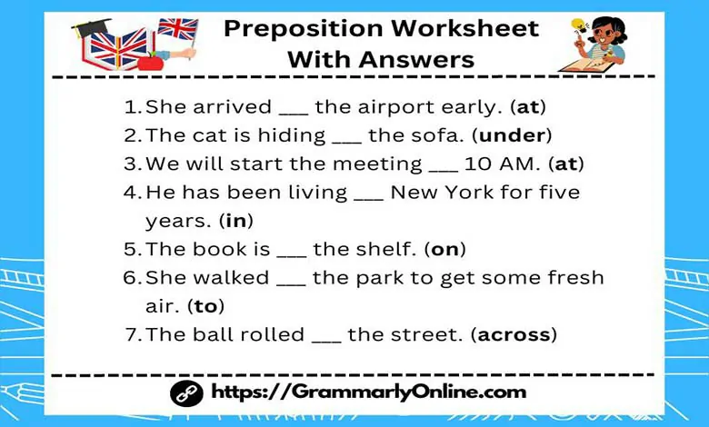 Preposition Worksheet With Answers